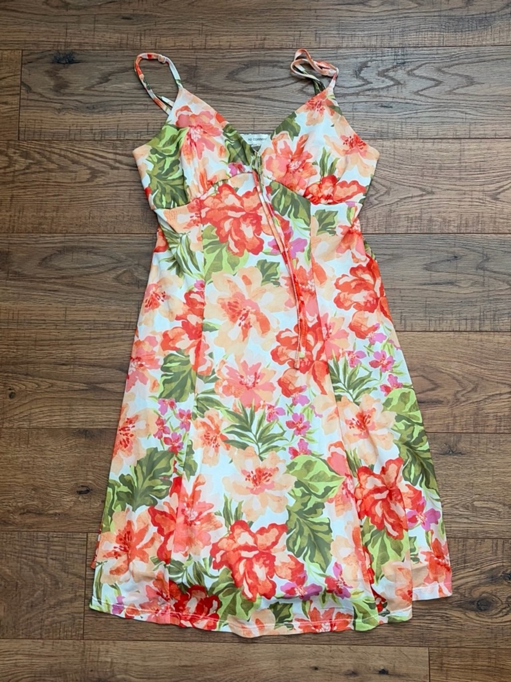 Floral Spaghetti-Strap Sundress in Coral & Green